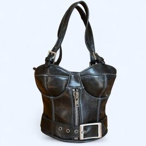 90s Black Leather Corset / Bustier Style Vintage Handbag Purse